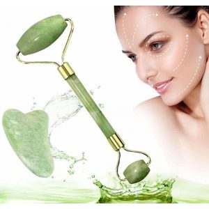 Rodillo de masaje facial de jade y herramienta de elevación Gua Sha