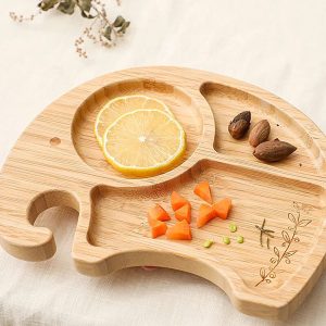 Plato De Bambú Para Bebés Con Succión De Silicona y Juego De Cucharas