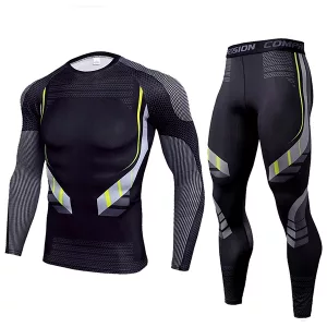 conjunto de compresión, ropa deportiva de gimnasio, ropa deportiva para hombres, lycra, pantalones de compresión, manga larga para hombres
