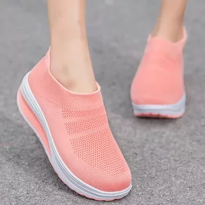 zapatillas de mujer, zapatillas sin cordones, zapatillas de suela gruesa, zapatillas de malla, zapatos vulcanizados