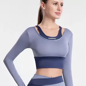 Camiseta Deportiva de Mujer con Diseño Falso de Dos Piezas Top Corto