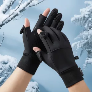 Guantes de invierno térmicos impermeables con forro polar y pantalla táctil con dedos abatibles