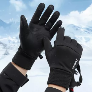 Guantes de invierno térmicos impermeables con forro polar y pantalla táctil para deportes al aire libre