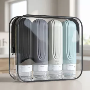 Juego de 4 dispensadores recargables con bolsa de viaje de silicona