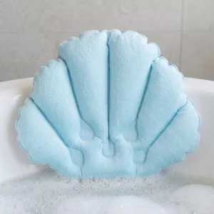Almohada de baño con forma de concha de perla, cojín inflable para bañera con ventosas